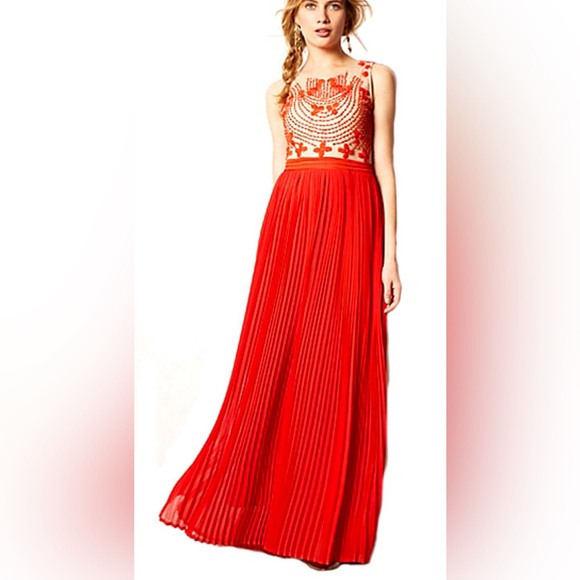 Anthropologie Rubied Dusk Maxi Long Pleated Dress Gown 10 Rina Dhaka - Picture 3 of 8